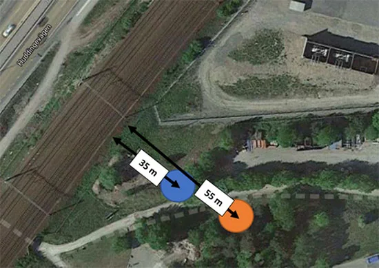 Mätpunkt vid stambanan innan scenhuset byggdes